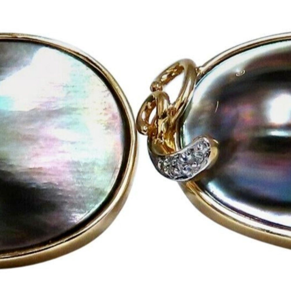 .30 Carat Natural Diamonds Black Blister Pearl Clip Earrings 14 Karat